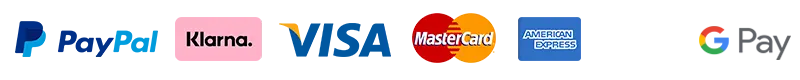 Zahlen Sie mit PayPal, Kreditkarte, Visa, Mastercard, Amex Apple-Pay, G-Pay
